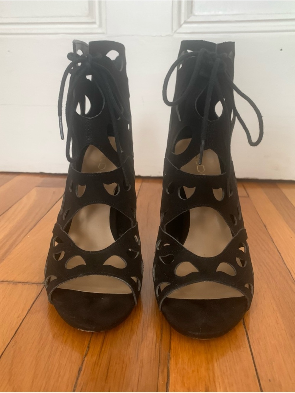 Aldo Black Figunno Suede Stiletto Cage Cutout Shoes - Size 8